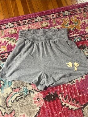 Wildfox RARE SAMPLE Gray Smocked Waist Athletic Shorts with Gold Banana Motif